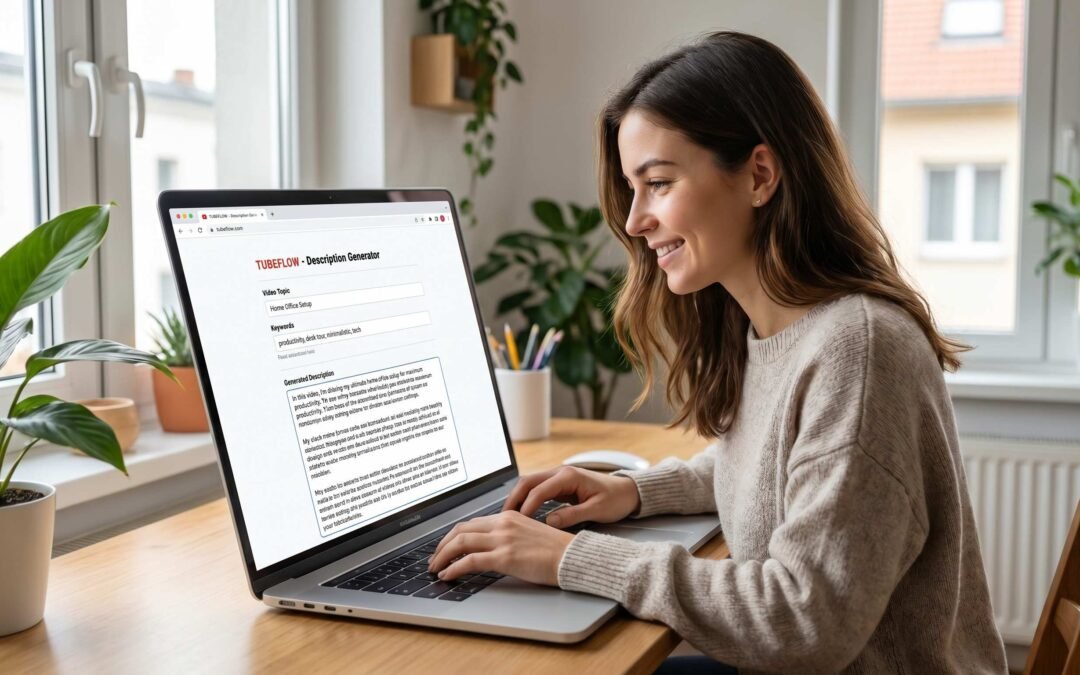 YouTube description generator tool interface showing AI-assisted description creation