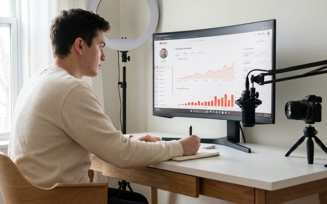 YouTube creator optimizing video settings in YouTube Studio dashboard